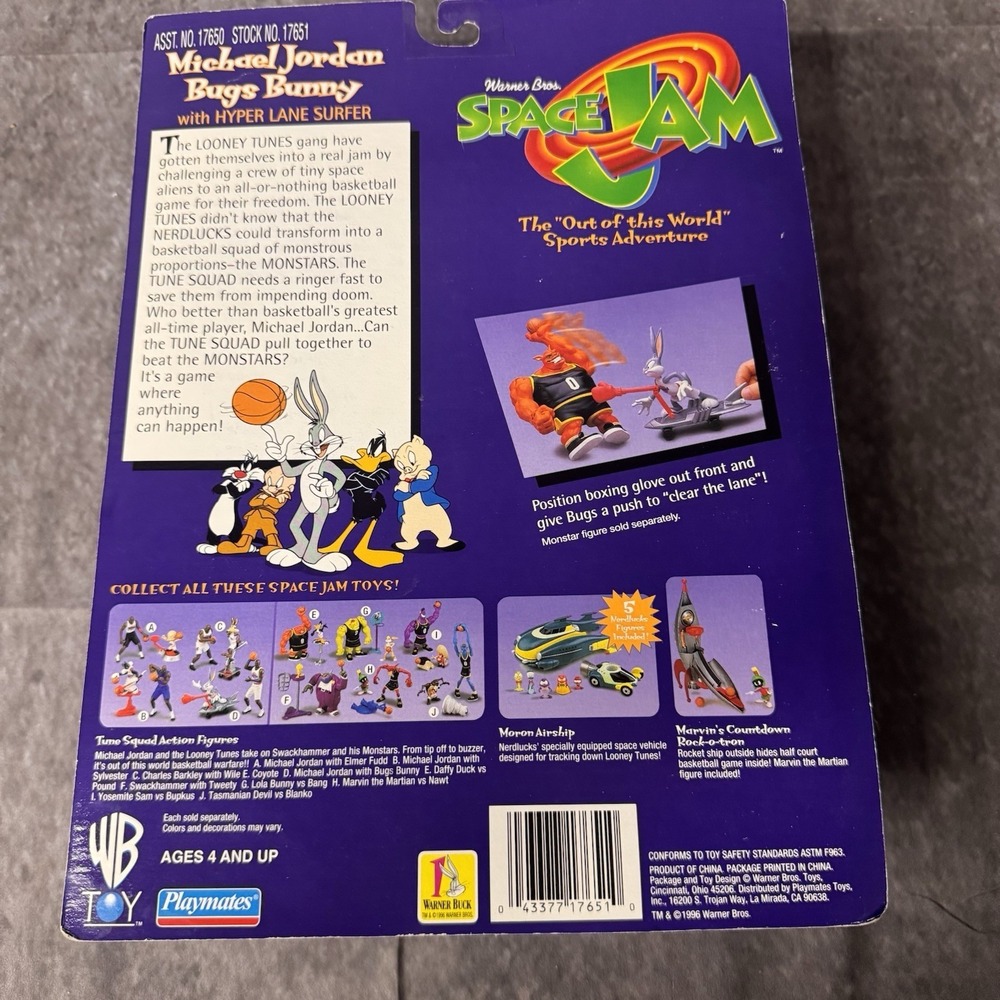 Vintage 1996 WB Playmates Space Jam Michael Jordan Bugs Bunny Hyper Lane Surfer - Picture 8 of 9
